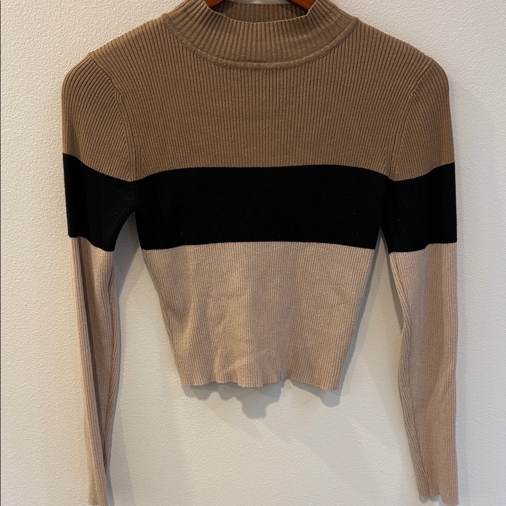 Knit Ribbed Tan and Black Sweater